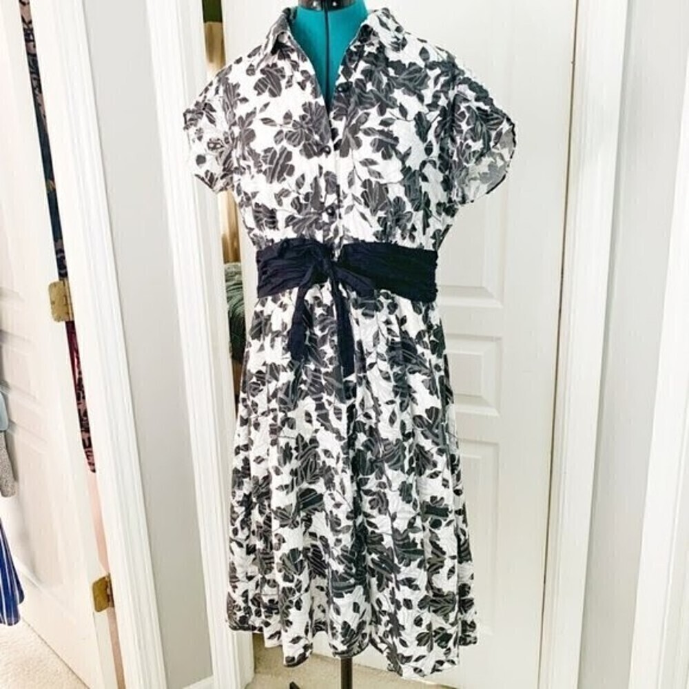 Sandra Darren Floral Tie Wide Waist Short Sleeve Casual Summer Party Dress - Picture 4 of 15